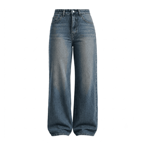 Jean en denim taille mi-haute coupe ample pour femme, jambe large, déchiré, délavé, en coton vintage léger, couleur unie, ODM, automne, Bangladesh - Product Image 5