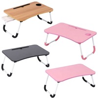 Modern fabrieksgroothandel opvouwbaar draagbaar bedbureau klein laptopcomputertafeltje met kaartsleuf en bekerhouder van houten MDF