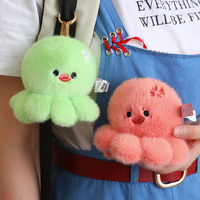 Porte-clés en peluche pieuvre verte personnalisé OEM/ODM - Breloque de sac pieuvre mignonne et moelleuse personnalisée avec détail floral pour cadeaux