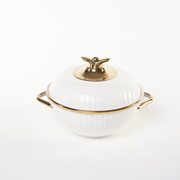 JADE JA2301A Goldverzierte Keramik-Suppentöpfe mit Doppelgriffen, Keramikdeckel, Hitzebeständig, Luxuriöses Design für Haushalt und Gewerbe