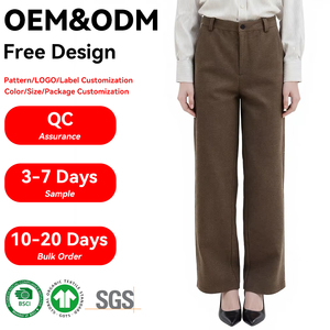 <span class=keywords><strong>Pantaloni</strong></span> a Gamba Larga <span class=keywords><strong>Classici</strong></span> da <span class=keywords><strong>Donna</strong></span> OEM a Vita Alta in 100% Lana Fine con Motivo Pied-de-Poule per l'Inizio Primavera - Product Image 1