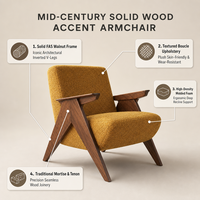 Fauteuil de salon individuel, design espagnol, style rétro du milieu du siècle, en velours, pieds en bois massif, doux et résistant, pour salon, hôtel