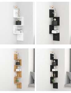 Étagère <span class=keywords><strong>d</strong></span>'<span class=keywords><strong>angle</strong></span> en bois à maillons de chaîne cloison de ventilateur triangulaire sans perforation murale pour salon chambre cuisine - Product Image 4