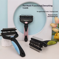 Brosses de toilettage pour animaux 3-en-1 multifonctionnelles en acier inoxydable avec manche, peigne écologique, couteau pliable et démêloir