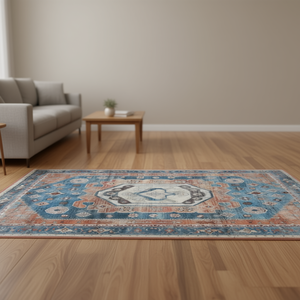 Tappeto Vintage a Motivo Medaglione 5x7 Pollici Multicolore, Anti-pelo, per Interni, Soggiorno, Rettangolare, a Pelo Corto, Realizzato a Macchina - Product Image 2