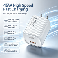Chargeur rapide double port 45W GaN USB + Type C, chargeur mural compact pour iPhone, Samsung, Xiaomi, iPad, ordinateurs portables, smartphones, tablettes