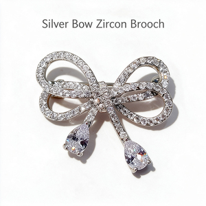 Elegante Broche de Lazo con Circonitas Pavé en Forma de Pera, Acabado en Tono Plateado, para Decoración de Ropa, Accesorio de Moda para Mujer - Product Image 2