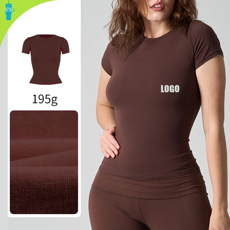 Women's Breathable Cotton Jersey Slim-Fit Short Sleeve Sports Fitness T-shirt High Elasticity Casual Sports Yoga t Shirts