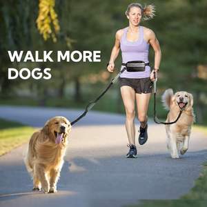 Hands-Free Nylon <b>Dog</b> <b>Leash</b> with Pouch Double <b>Leash</b> for Two <b>Dogs</b> Bungee Solid Fashion Double-Padded Handles - Product Image 3