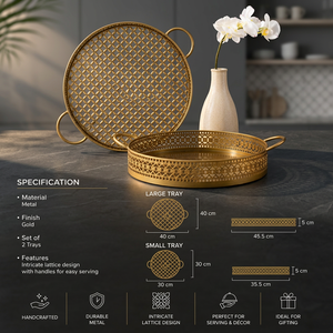 Juego de bandejas decorativas redondas de metal chapado en oro con diseño de frutas, patrón vertical, diseño moderno, para barra de bar, uso en Ramadán - Product Image 1