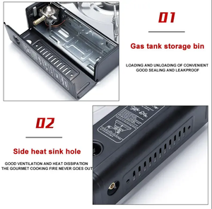 軽量ポータブル二重バーナーガスストーブステンレススチール屋外キャンプ用クックトップ手動燃料用 - Product Image 5