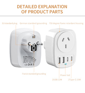 Adaptateur de voyage AU EU 4USB (2 USB-C) Australie Prise européenne Prise Europe pour Allemagne Espagne France <span class=keywords><strong>Pays</strong></span>-<span class=keywords><strong>Bas</strong></span>-Type E/F 10A - Product Image 6