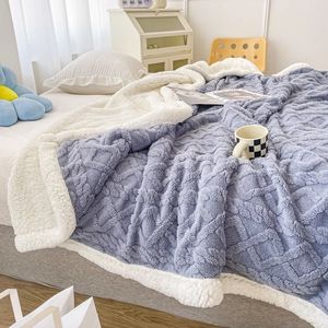 Manta de Sherpa de tafetán a cuadros 3D de tamaño individual y completo, manta gruesa de Jacquard de Color sólido para cama y sofá