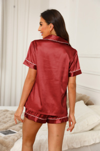 Ensembles de pyjamas pour femmes à manches courtes, fabriqués directement en usine, en tissu satiné confortable, vêtements de détente - Product Image 3