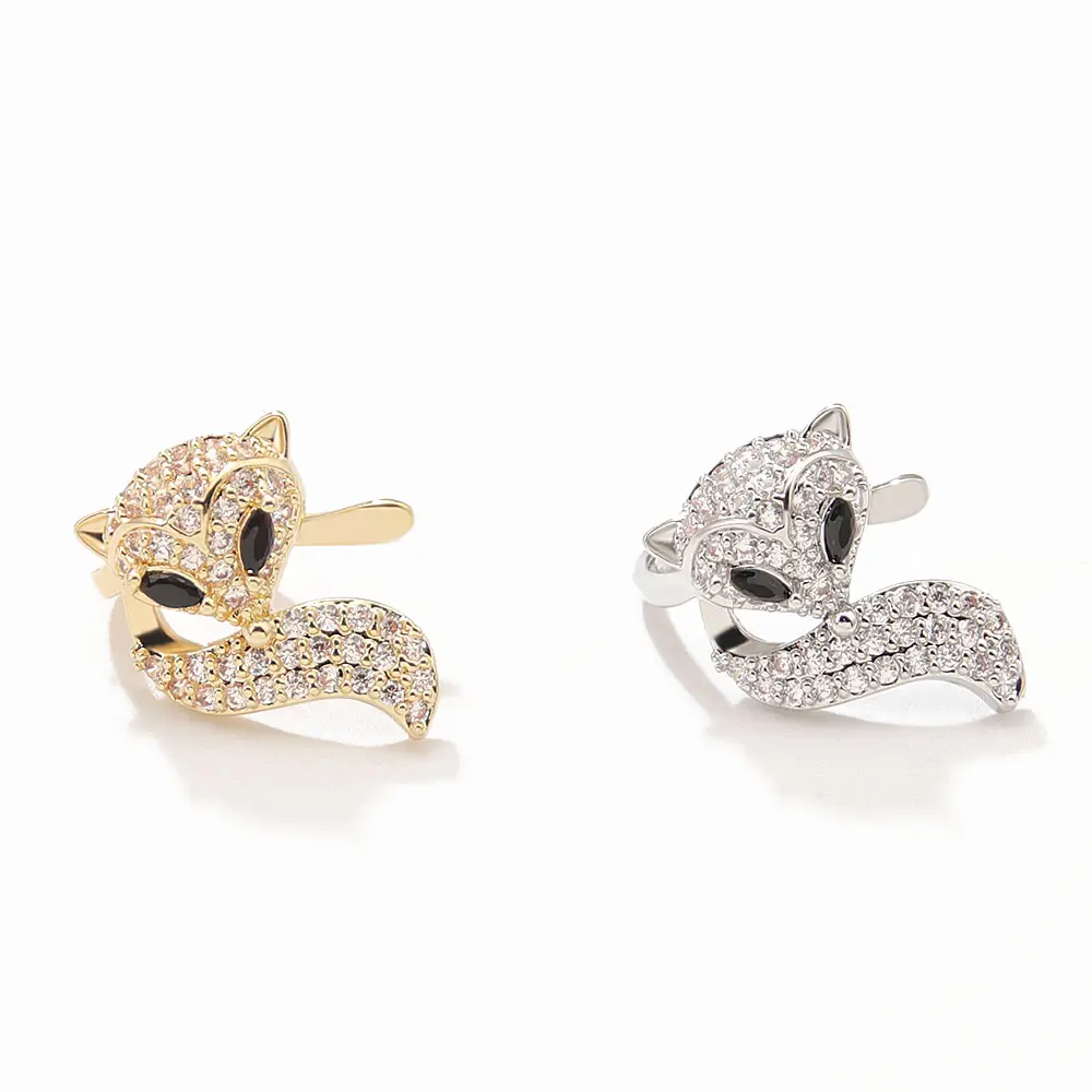 Small charm ear clip Fox full set with zircon ear clip Women's copper jewelry