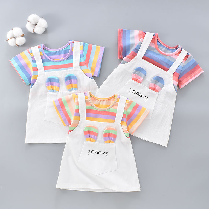 Bé Gái Toddler T Áo Sơ Mi Ăn Mặc Mùa Xuân Hè Bé Ăn Mặc Cotton Ngắn Tay Áo Cơ Bản Áo Váy Cho Trẻ Em Cô Gái