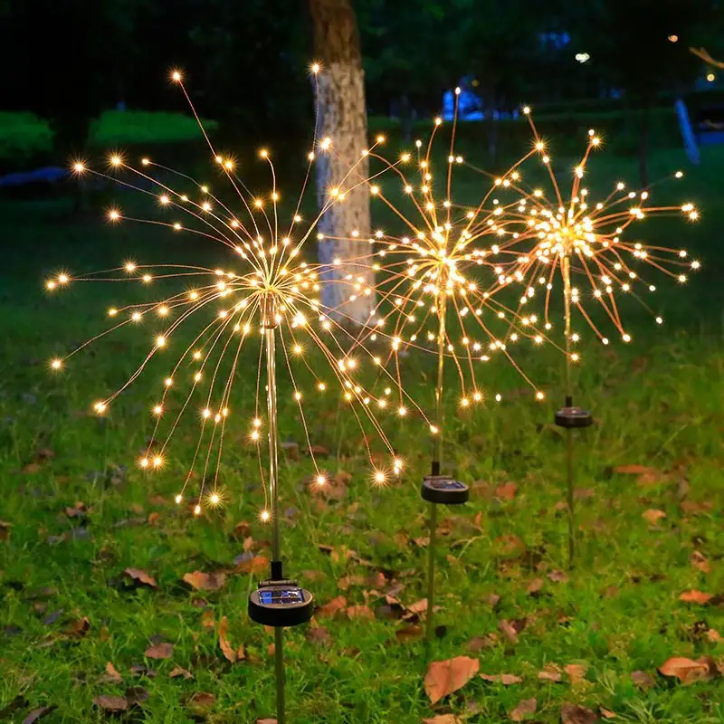 סגנון זיקוקים סולאריים אור שמש 150LED חיצוני מדשאה יתד מנורת שן הארי חוט נחושת קישוט חג המולד פנסים צבעוניים