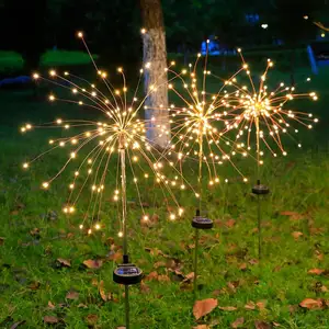 Lampu kembang api tenaga surya 150LED, lentera warna-warni dekorasi Natal kawat tembaga Dandelion lampu pancang rumput luar ruangan