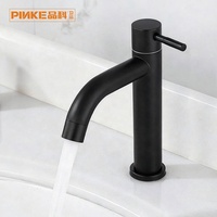 Robinet de lavabo noir en acier inoxydable à prix abordable, mitigeur moderne monotrou pour eau froide, avec valve en céramique, à poser sur le comptoir, pour salle de bain