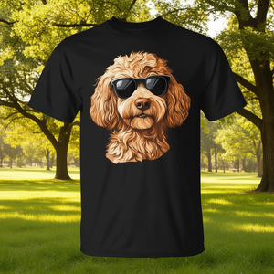 T-shirt con occhiali da sole Goldendoodle in cotone nero unisex per adulti taglia M L XL XXL - Product Image 3