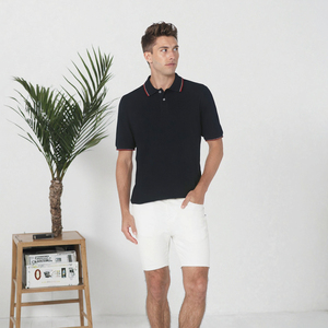 Men's <b>Black</b> Short Sleeve <b>Polo</b> <b>Shirt</b> Contrast Trim Collar Casual Solid Color Tops - Product Image 6