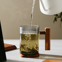Tasses à thé en verre carrées Aeofa avec poignée, tasses à thé et mugs en verre, tasse à thé en verre avec poignée en bois et couvercle