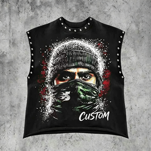 Camiseta sin mangas personalizada para hombre, estilo <span class=keywords><strong>vintage</strong></span> urbano, de algodón 100% de alto gramaje, con estampado DTG de pedrería y efecto desgastado, corte holgado. - Product Image 2