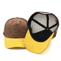 Casquette de baseball trucker en daim et maille à 5 panneaux avec visière incurvée, broderie 3D personnalisée, faible MOQ, haute qualité, prix bas
