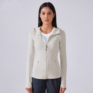 혁신적인 맞춤형 로고 통기성 경량 요가복 점퍼 땀 흡수 여성용 긴팔 지퍼 후드티 - Product Image 1