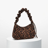 Sac Hobo Coréen Tendance à Imprimé Léopard avec Sangle Plissée et Nœud, Sac à Main Épaule Automne Hiver, Sac Sous le Bras pour Femme, Sac à Main Tendance