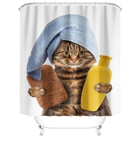 XinLan Customized <strong>Bathroom</strong> Curtain, Colorful <strong>Funny</strong> Polyester Cat Shower Curtain and Bath Mat - Product Image 2