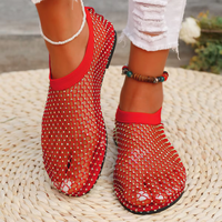 Mode cristal strass femmes maille Stretch diapositives résille dames grande taille chaussette sandales plat Bling Sexy maille sandales chaussures