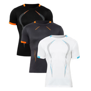 เสื้อยืดโพลีเอสเตอร์ระบายอากาศได้ดีสำหรับผู้ชายเสื้อผ้าแขนสั้นทรงสลิมฟิตพิมพ์โลโก้ OEM - Product Image 6