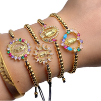 Nouveau Bracelet en Cordon Noir avec Médaille de Guadalupe et Perle Dorée, Style Quatre Halo, Vierge Marie, pour Bijoux Religieux en Gros