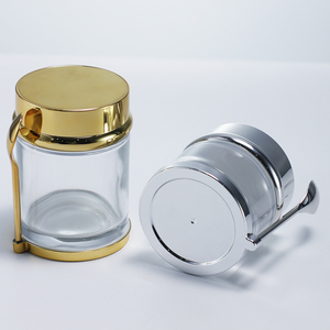 Cao cấp 50g 100g mỹ phẩm chai kem thủy tinh hình trụ với đáy phẳng Kem chống nắng mạ điện nắp và muỗng - Product Image 5