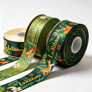 Cinta de Grosgrain con Estampado Personalizado de Plantas Tropicales, Aves y Jirafas, Rollo de Poliéster para Envolver Regalos de Verano, Venta al Por Mayor - Product Image 3