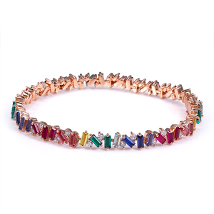MSB-598 18K Gold <b>Tennis</b> <b>Bracelet</b> With Baguette Cut Multicolor Gemstones Channel Set Women's Luxury Everyday Wear - Product Image 1