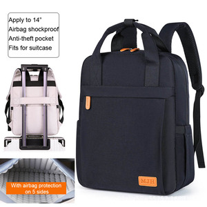 14" Waterproof Eco-Friendly Polyester <b>Laptop</b> <b>Backpack</b> Arcuate Shoulder Strap 180 Degree Zipper Open Airbag Protection Unisex - Product Image 2