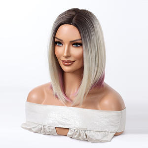 Perruque populaire pré-épilée, tête entière, sans couture, blonde claire, rouge rose, bouffante, courte, droite, <span class=keywords><strong>bob</strong></span>, nouvelle mode, perruque pour femmes - Product Image 4