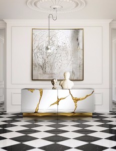 Customized Leather <strong>Buffet</strong> Cabinet Wood Luxury <strong>Sideboard</strong> - Product Image 6