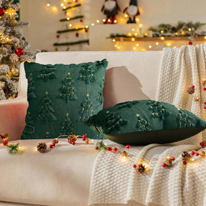 Housse de coussin de Noël en tricot carré rétro américain personnalisable avec motif d'arbre de Noël, pour salon, canapé, 100% polyester - Product Image 6