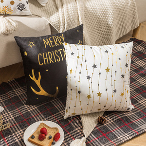 XM-803 Luxury Merry Christmas Flock Printed Soft Velvet Throw <strong>Pillow</strong> Covers with Gold <strong>Snowflakes</strong> and Zipper Closure - Product Image 5