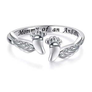 <span class=keywords><strong>Anillo</strong></span> de Mamá Ángel, Oro y Cobre, Elegante, Grabado con Huellas de Bebé, Corazón Romántico, Anillos Abiertos de Doble Capa para Mujer, Fiesta, Día de la Madre - Product Image 1