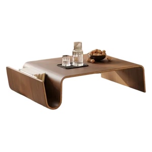 โต๊ะกาแฟไม้สไตล์ร่วมสมัยพร้อมวีเนียร์ไม้โค้ง ดีไซน์เฟอร์นิเจอร์ห้องนั่งเล่นที่มีเอกลักษณ์พร้อมที่เก็บของสำหรับใช้ในบ้าน - Product Image 1