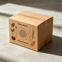 Boîte en carton ondulé brun imprimée offset style rustique pour pâtes italiennes format familial, emballage alimentaire recyclé pour expédition