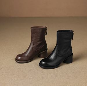 Botas de piel de vacuno teñida con efecto degradado, con cremallera, punta redonda, color liso, tacón ultra alto, diseño elegante y sencillo, hechas de cuero. - Product Image 6