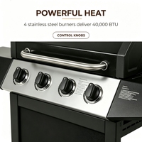 Barbecue à gaz en acier inoxydable 304 pour jardin extérieur avec 4 brûleurs, support pliable et mobile pour le camping