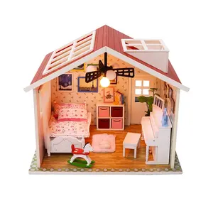 Profession elle Herstellung Diy Holz vorgefertigte leichte Puppenhaus Miniatur Puppenhaus mit Möbeln