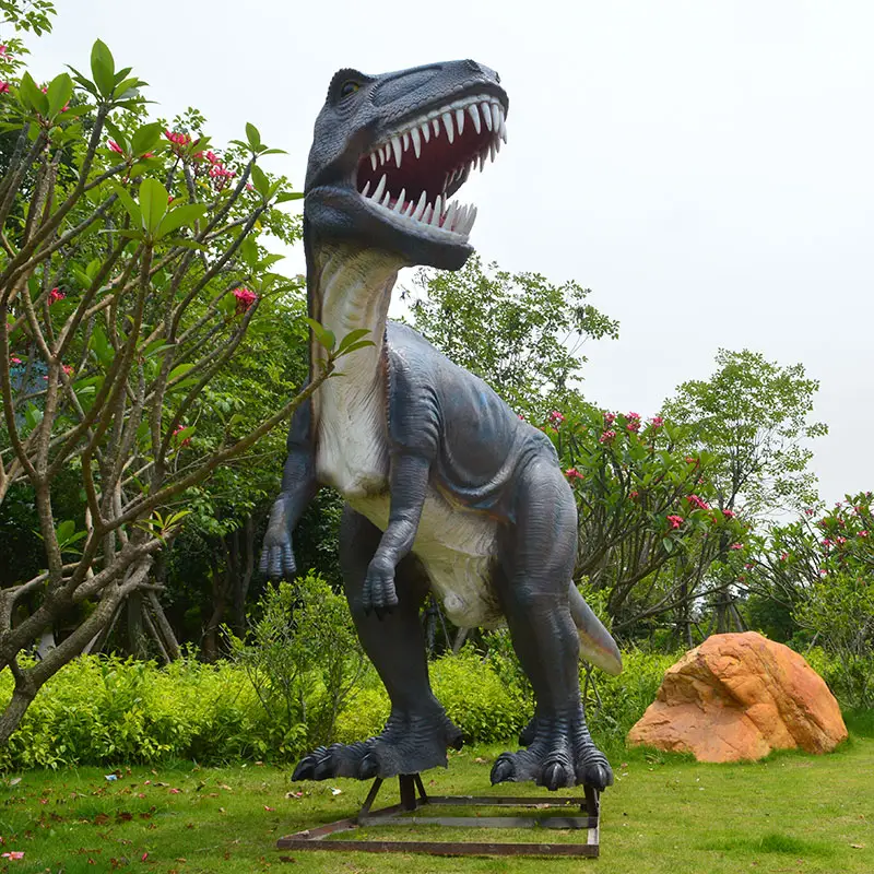 Modern bahçe dekorasyon yaşam boyutu reçine fiberglas hayvan sevimli t-rex dinozor heykeli heykel satılık