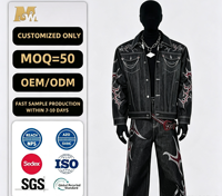 Veste en jean baggy pour homme avec imprimé flamme en strass, grande taille, effet usé, noire, style camionneur, streetwear gothique